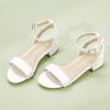 imagePANDANINJIA Girls Sandals Low Heels Dress Shoes Open Toe Flower Girl Wedding Party for Little Big Kid Dress SandalsWhitepu