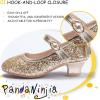 imagePANDANINJIA Girls ToddlerLittle Kid Jada Dress Mary Jane Pumps Bow Low Heels Party Wedding Princess ShoesGold Sequin