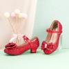 imagePANDANINJIA Girls ToddlerLittle Kid Jada Dress Mary Jane Pumps Bow Low Heels Party Wedding Princess ShoesLisa Red Sequin