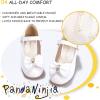 imagePANDANINJIA Girls ToddlerLittle Kid Jada Dress Mary Jane Pumps Bow Low Heels Party Wedding Princess ShoesLisa White Pu
