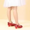 imagePANDANINJIA Girls ToddlerLittle Kid Jada Dress Mary Jane Pumps Bow Low Heels Party Wedding Princess ShoesRed Glitter