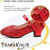 imagePANDANINJIA Girls ToddlerLittle Kid Jada Dress Mary Jane Pumps Bow Low Heels Party Wedding Princess ShoesRed Sequin