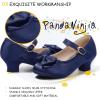 imagePANDANINJIA Girls ToddlerLittle Kid Jada Dress Mary Jane Pumps Bow Low Heels Party Wedding Princess ShoesRuby Navy Silk