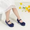 imagePANDANINJIA Girls ToddlerLittle Kid Jada Dress Mary Jane Pumps Bow Low Heels Party Wedding Princess ShoesRuby Navy Silk
