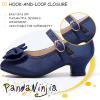 imagePANDANINJIA Girls ToddlerLittle Kid Jada Dress Mary Jane Pumps Bow Low Heels Party Wedding Princess ShoesRuby Navy Silk