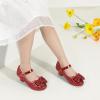 imagePANDANINJIA Girls ToddlerLittle Kid Jada Dress Mary Jane Pumps Bow Low Heels Party Wedding Princess ShoesRuby Red Sequin