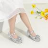 imagePANDANINJIA Girls ToddlerLittle Kid Jada Dress Mary Jane Pumps Bow Low Heels Party Wedding Princess ShoesRuby Silver Sequin