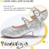 imagePANDANINJIA Girls ToddlerLittle Kid Jada Dress Mary Jane Pumps Bow Low Heels Party Wedding Princess ShoesSilver Sequin