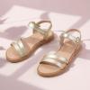 imagePANDANINJIA Mona Girls Sandals ToddlerLittle Kid Cute Open Toe Flats Dress Sandals Summer ShoesGold Pu