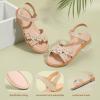 imagePANDANINJIA Mona Girls Sandals ToddlerLittle Kid Cute Open Toe Flats Dress Sandals Summer ShoesYd Nude Nubuck