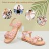 imagePANDANINJIA Mona Girls Sandals ToddlerLittle Kid Cute Open Toe Flats Dress Sandals Summer ShoesYd Pink Pu