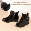 imagePANDANINJIA ToddlerLittle Kid Girls Clara Fashion Short Ankle Boots Pearls Bow Dress Booties with ZipperBlack Patent