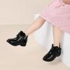 imagePANDANINJIA ToddlerLittle Kid Girls Clara Fashion Short Ankle Boots Pearls Bow Dress Booties with ZipperBlack Patent