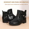 imagePANDANINJIA ToddlerLittle Kid Girls Clara Fashion Short Ankle Boots Pearls Bow Dress Booties with ZipperBlack Pu