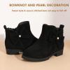 imagePANDANINJIA ToddlerLittle Kid Girls Clara Fashion Short Ankle Boots Pearls Bow Dress Booties with ZipperBlack Suede