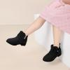 imagePANDANINJIA ToddlerLittle Kid Girls Clara Fashion Short Ankle Boots Pearls Bow Dress Booties with ZipperBlack Suede