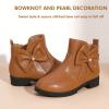 imagePANDANINJIA ToddlerLittle Kid Girls Clara Fashion Short Ankle Boots Pearls Bow Dress Booties with ZipperBrown Pu