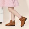 imagePANDANINJIA ToddlerLittle Kid Girls Clara Fashion Short Ankle Boots Pearls Bow Dress Booties with ZipperBrown Pu