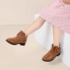 imagePANDANINJIA ToddlerLittle Kid Girls Clara Fashion Short Ankle Boots Pearls Bow Dress Booties with ZipperBrown Pu