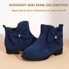 imagePANDANINJIA ToddlerLittle Kid Girls Clara Fashion Short Ankle Boots Pearls Bow Dress Booties with ZipperNavy Suede