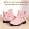 imagePANDANINJIA ToddlerLittle Kid Girls Clara Fashion Short Ankle Boots Pearls Bow Dress Booties with ZipperPink Pu