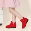 imagePANDANINJIA ToddlerLittle Kid Girls Clara Fashion Short Ankle Boots Pearls Bow Dress Booties with ZipperRed Suede