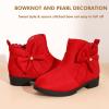 imagePANDANINJIA ToddlerLittle Kid Girls Clara Fashion Short Ankle Boots Pearls Bow Dress Booties with ZipperRed Suede