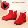 imagePANDANINJIA ToddlerLittle Kid Girls Clara Fashion Short Ankle Boots Pearls Bow Dress Booties with ZipperRed Suede