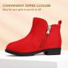 imagePANDANINJIA ToddlerLittle Kid Girls Clara Fashion Short Ankle Boots Pearls Bow Dress Booties with ZipperRed Suede