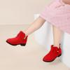 imagePANDANINJIA ToddlerLittle Kid Girls Clara Fashion Short Ankle Boots Pearls Bow Dress Booties with ZipperRed Suede
