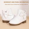 imagePANDANINJIA ToddlerLittle Kid Girls Clara Fashion Short Ankle Boots Pearls Bow Dress Booties with ZipperWhite Pu