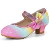 imagePANDANINJIA Christy Girls Heels Dress Shoes Mary Jane Rhinestone Bows Pumps Low Heel Princess Flower Wedding Party for Toddler Little KidRainbowglitter