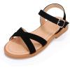 imagePANDANINJIA Elva Girls Sandals Open Toe Cute Flats Dress Sandals Cross Strappy Summer Shoes ToddlerLittle KidBig KidElva Black Nubuck