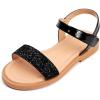 imagePANDANINJIA Gina Girls Sandals Open Toe Summer Flats Dress Sandals Shoes ToddlerLittle KidBig KidBlack Sequin New