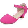 imagePANDANINJIA Girls Heels Dress Shoes Flower Girl Ankle Strap Closed Toe Toddler Heels Wedding Party Little Big Kids Pump ShoesFuchsia Suede