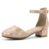 imagePANDANINJIA Girls Heels Dress Shoes Flower Girl Closed Toe Heels Ankle Strap Wedding Party School Miya Toddler Little Big Kid Pump ShoesGold Shiny Patent