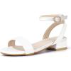imagePANDANINJIA Girls Sandals Low Heels Dress Shoes Open Toe Flower Girl Wedding Party for Little Big Kid Dress SandalsWhitepu