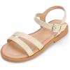 imagePANDANINJIA Mona Girls Sandals ToddlerLittle Kid Cute Open Toe Flats Dress Sandals Summer ShoesBeige Pu