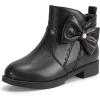 imagePANDANINJIA ToddlerLittle Kid Girls Clara Fashion Short Ankle Boots Pearls Bow Dress Booties with ZipperBlack Pu