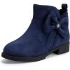 imagePANDANINJIA ToddlerLittle Kid Girls Clara Fashion Short Ankle Boots Pearls Bow Dress Booties with ZipperNavy Suede