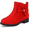 imagePANDANINJIA ToddlerLittle Kid Girls Clara Fashion Short Ankle Boots Pearls Bow Dress Booties with ZipperRed Suede