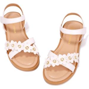imagePANDANINJIA Elva Girls Sandals Open Toe Cute Flats Dress Sandals Cross Strappy Summer Shoes ToddlerLittle KidBig KidMary White Pu
