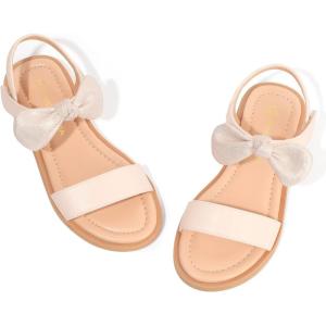 imagePANDANINJIA Gina Girls Sandals Open Toe Summer Flats Dress Sandals Shoes ToddlerLittle KidBig KidElla Beige Pu