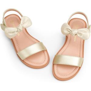imagePANDANINJIA Gina Girls Sandals Open Toe Summer Flats Dress Sandals Shoes ToddlerLittle KidBig KidElla Gold Pu