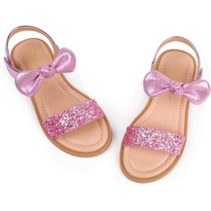 imagePANDANINJIA Gina Girls Sandals Open Toe Summer Flats Dress Sandals Shoes ToddlerLittle KidBig KidElla Pink Sequin