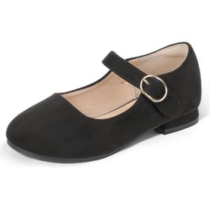 imagePANDANINJIA Girls Dress Shoes Patent Ballerina Flats Toddler Little Big Kid Mary Jane Low Heels ShoesBlacksuede