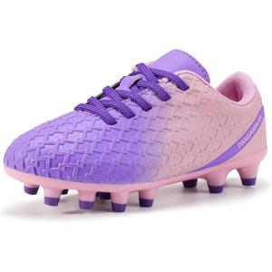 imagePANDANINJIA Girls Soccer Cleats Athletic Outdoor Boys Kids Football Cleats Little Big Kid Soccer ShoesPurplepink
