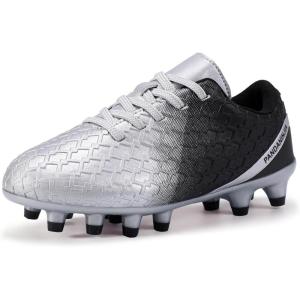 imagePANDANINJIA Girls Soccer Cleats Athletic Outdoor Boys Kids Football Cleats Little Big Kid Soccer ShoesSilverblack