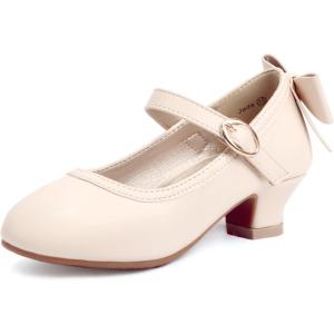 imagePANDANINJIA Girls ToddlerLittle Kid Jada Dress Mary Jane Pumps Bow Low Heels Party Wedding Princess ShoesBeige Pu