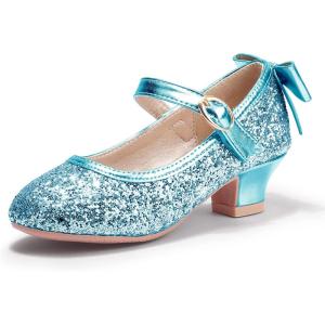 imagePANDANINJIA Girls ToddlerLittle Kid Jada Dress Mary Jane Pumps Bow Low Heels Party Wedding Princess ShoesBlue Sequin